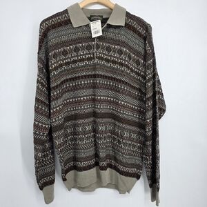 Cambridge Classics Vintage 90s Patterned Sweater Large Brown